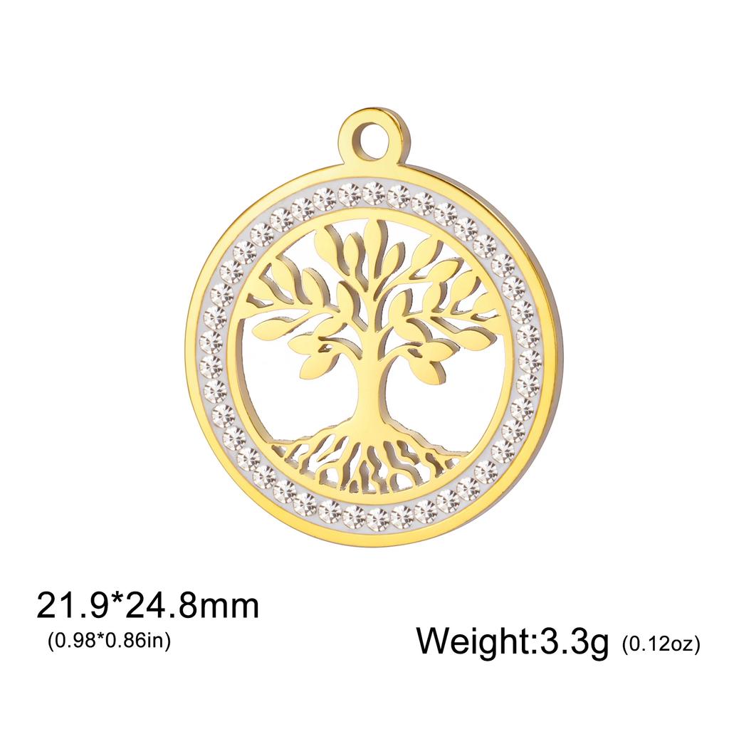 Xiaomi 3pcs/lot Amulet Tree of Life Round Clear Zircon Pendant Stainless Steel Gold Color Charms for Necklace Earring Jewelry Making