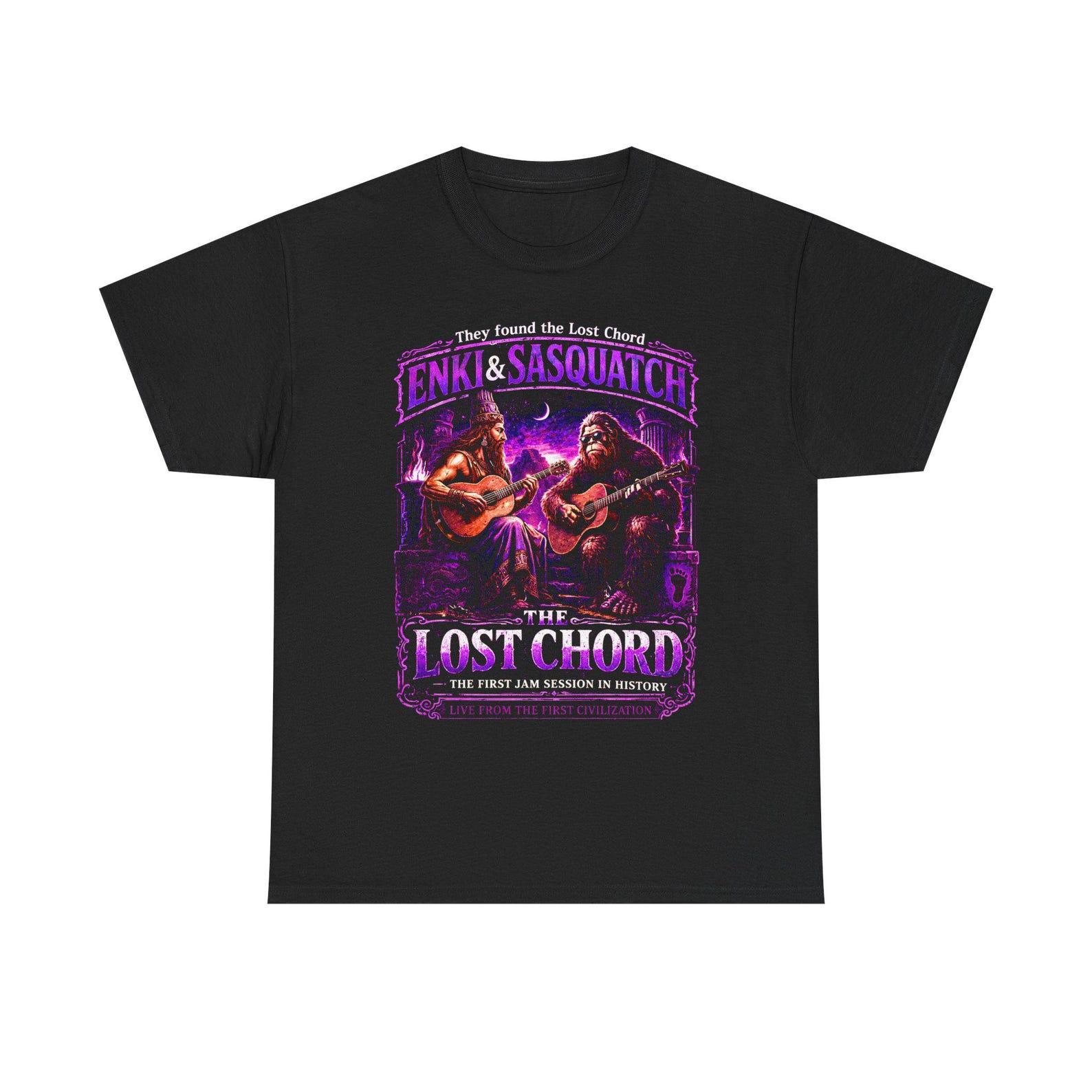 Enki and Sasquatch the Lost Chord Shirt Neon Edition, Funny Bigfoot Guitar Tee, They Found the Lost Chord, Mythology Music, S