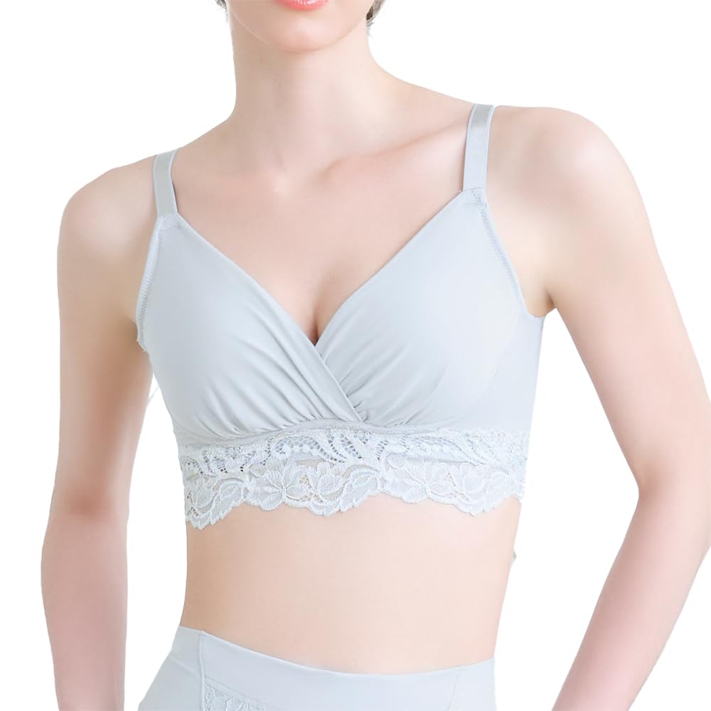 Bradelis New York Wireless Cotton Blend Stretch Hybrid Heart Cup Size Ash Medium Shapewear, Bra, 25, Blue,