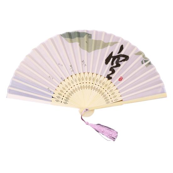 Folding Fan Anti-deform Chinese Style Bamboo Tassel Flower Printed Handheld Fan for Home
