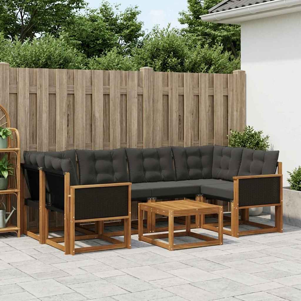 Outdoor Sofa Set with Cushions 7 pcs Natural and Black
