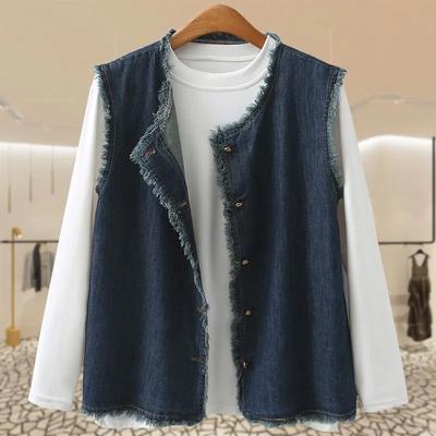 Vest Denim Women Summer Cotton Vest Oversize Solid Color Plus Size Casual Sleeveless Coat Buttons Vest
