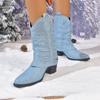 Fashion Thick-heeled Pointed-toe Short-leg Pants Ankle Boots for Women's Shoes 2025 New Style Autumn Winter Retro Western Denim Boots