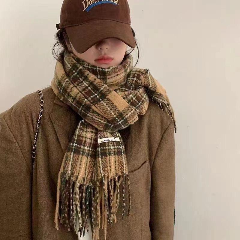 New Soft Imitation Cashmere Tassel Plaid Scarf Winter Female Couple Shawl Red Cold Proof Versatile Thickened Scarf