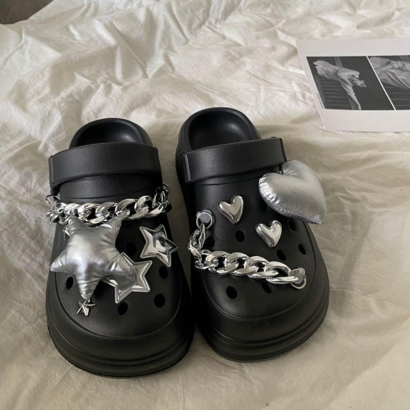 

Летние женские туфли с отверстиями, новинка 2024 года, садовые туфли с мягкой подошвой своими руками, каблук 5 см, нескользящие толстые сандалии из ЭВА, повседневные пляжные тапочки 40 41 чёрный