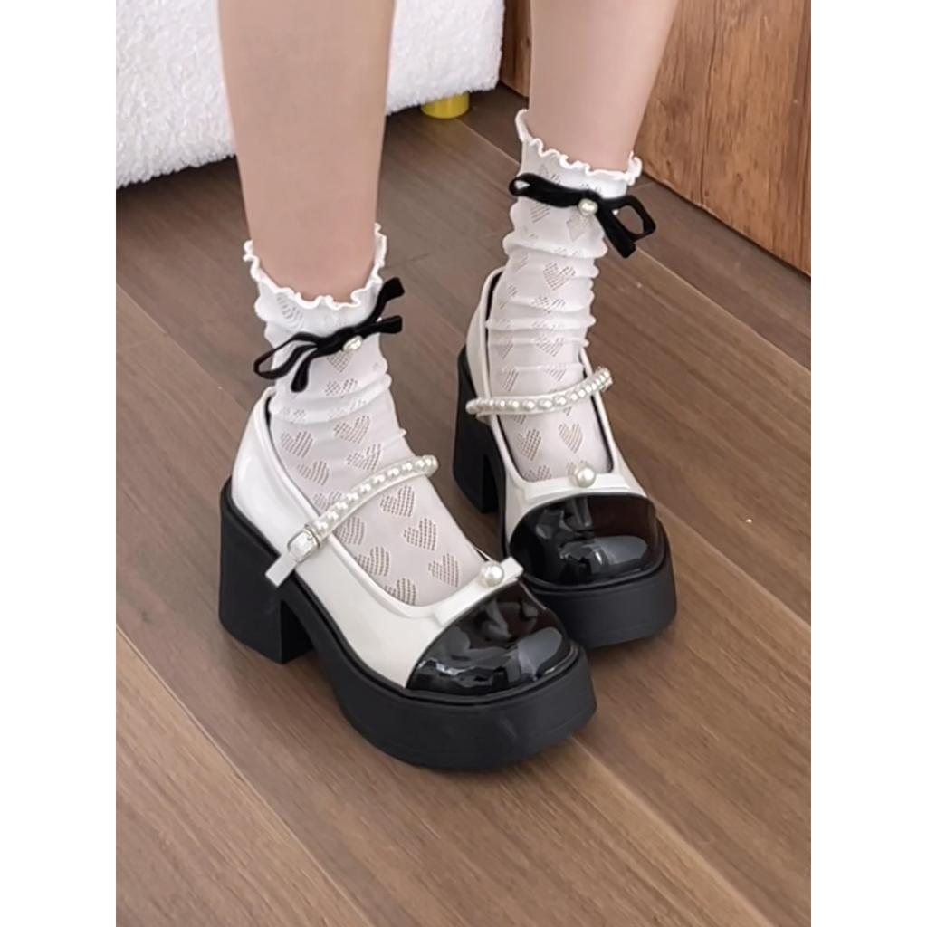 White round head thick high heel light mouth single shoes 2026 spring and autumn with skirt height increase Mary Jane shoes