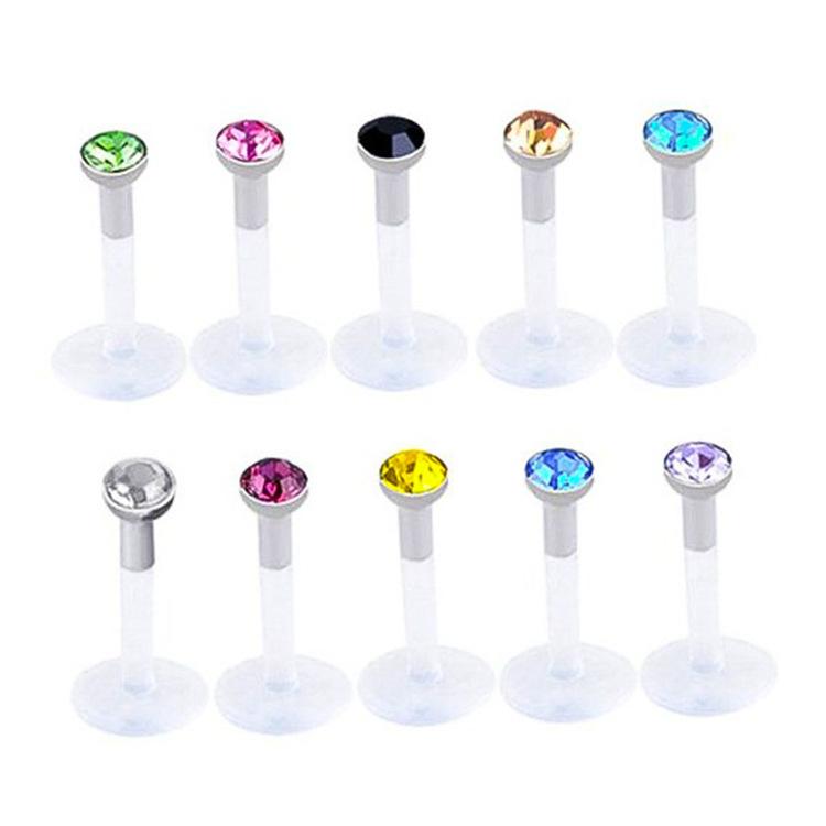 Fashion 5 Pcs Rhinestone Lip Nail Piercing Transparent Ear stud Lip Labrets body jewelry punk Lip Rings