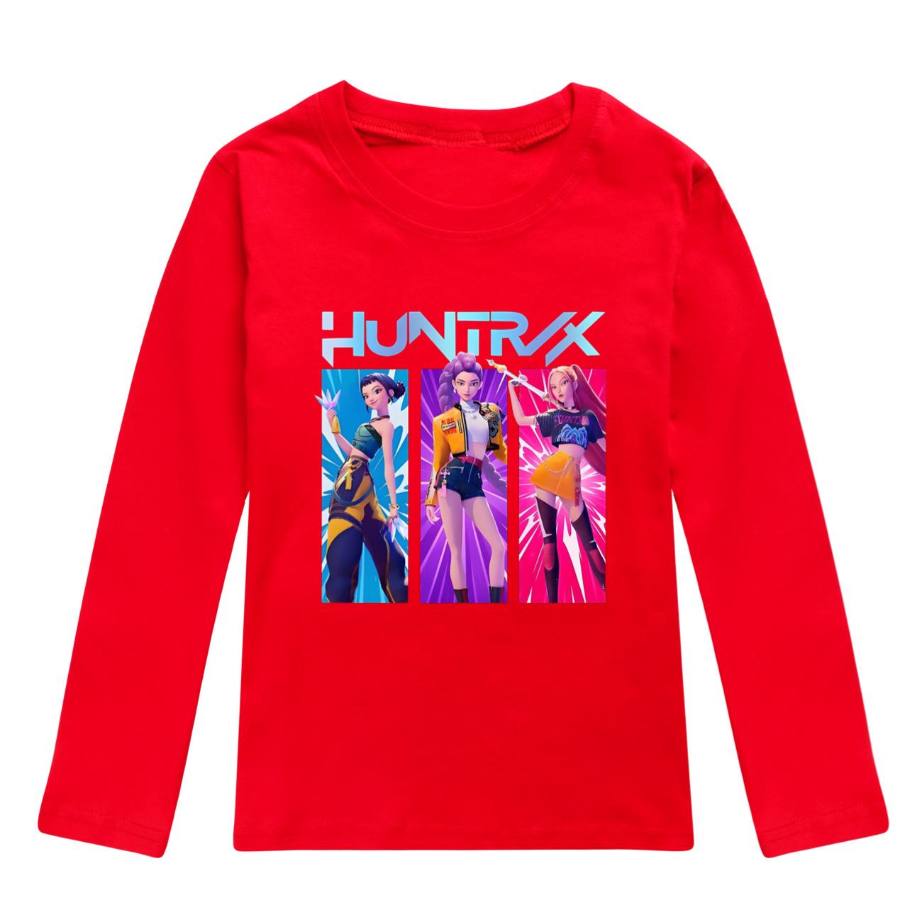 

K-Pop Охотники на демонов Футболки с длинным рукавом Руми Мира Зои Осень Детская одежда Милые топы с принтом Подарок Детские футболки унисекс для мальчиков и девочек 130 красный