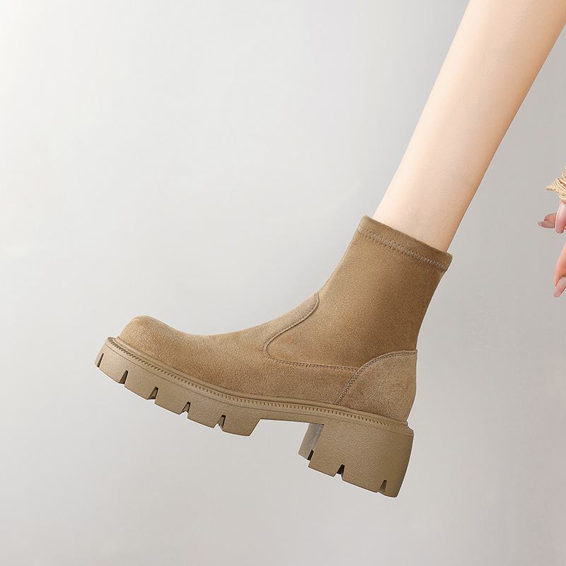 Krazing Pot Flock Round Toe Зимние толстые каблуки Современные короткие женские ботинки — фото 18