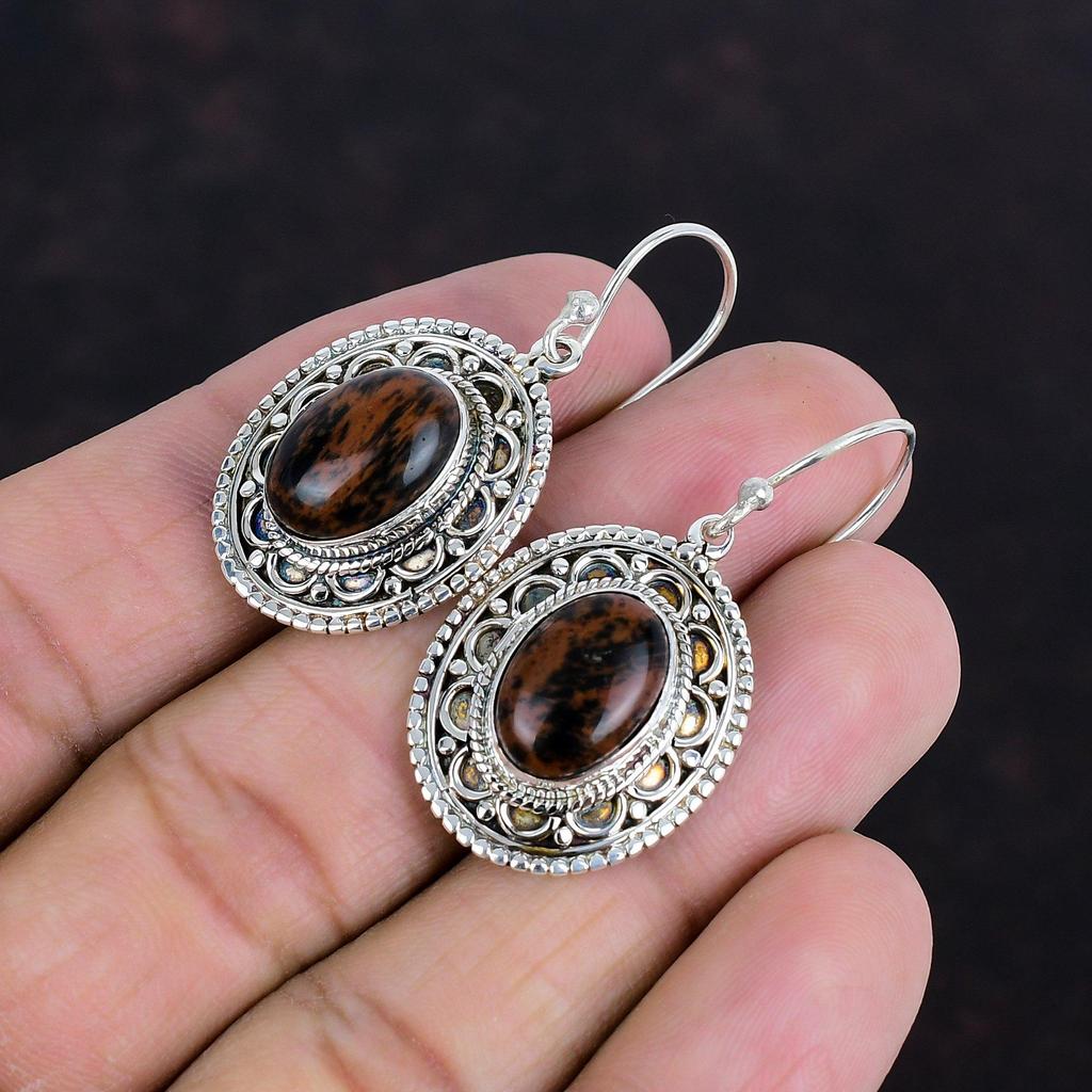 Mahogany Obsidian Earring Unique Vintage Earring Original Gemstone Handmade Earring 925 Sterling Silver Earring Dainty Jewelry Gifts For Her