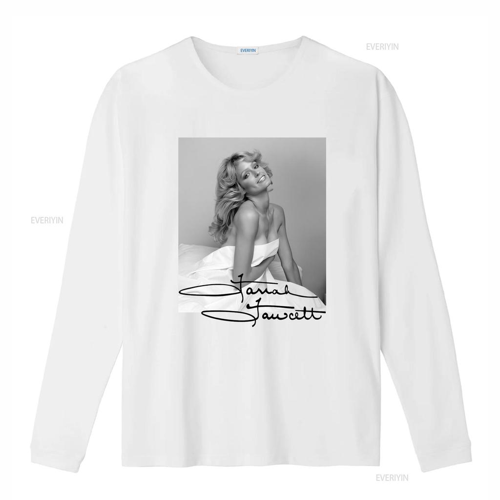 Vintage Retro Farrah Fawcett Black White Portrait Signature Print Casual T Shirt vintage Washed Soft Unisex Stretched fashion