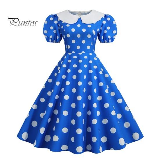 

Жіноча вечірня сукня Vinatge з великим подолом, контрастним кольоровим крапковим принтом, високою талією, застібкою-блискавкою, коротким рукавом-пухирцем, коміром для ляльки, весільна сукня принцеси на випускний 50-х 60-х років S синій