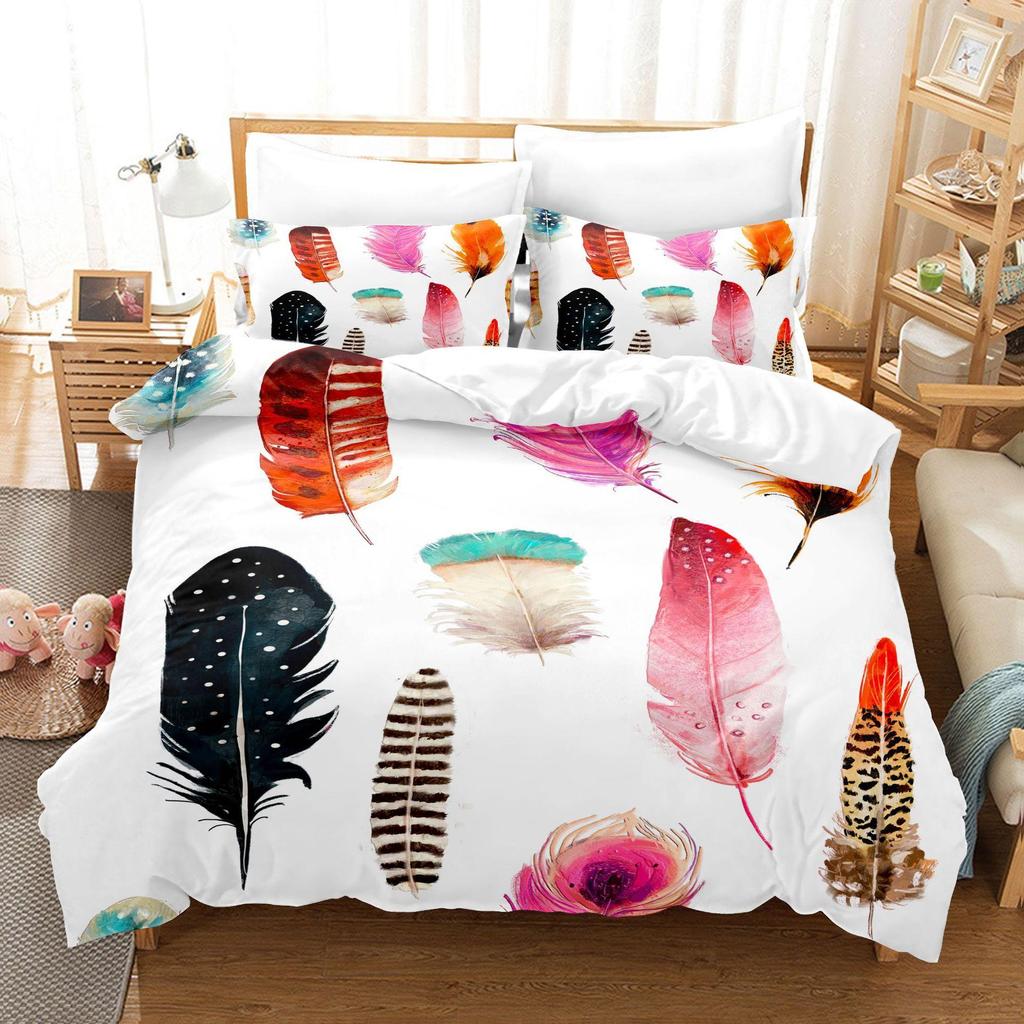 3D Dream Catcher Home Bedding Set Colorful Feather Pattern Quilt Cover and Pillow Cover Bedding Set AU/EU/US Full Size Bedding Set