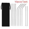 10 Pcs Metal Reusable 304 Stainless Steel Straws Straight Bent Drinking Straw with Case Cleaning Bru