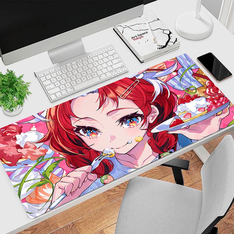 Gaming Mouse Pad Large Desk Mat Antislip Stitched Edges Cute Anime Girl Colorful Cartoon Print Waterproof Mat for Home
