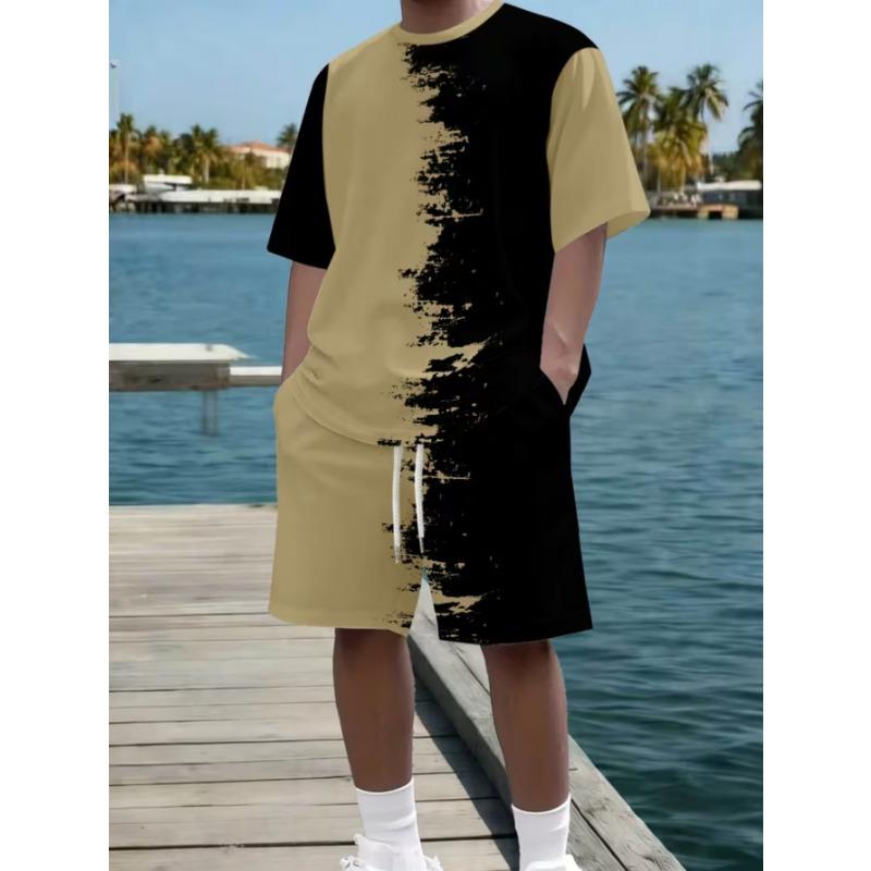 Urbaner Streetwear-Trend Herren Rundhals Kurzarm Shorts-Set, Outdoor Einfach Lässig und Bequem