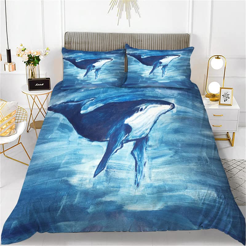 Velrybí povlak na přikrývku Twin King Size,Děti Děti Orca Rodina Matka a dítě Plavání v oceánu Téma,polyester Sada povlaků na přikrývku