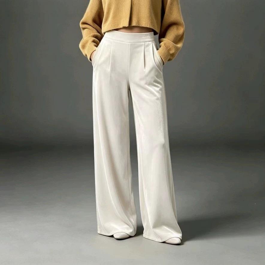 2026 European Velvet High-Waist Wide-Leg Floor-Length Pants for Women
