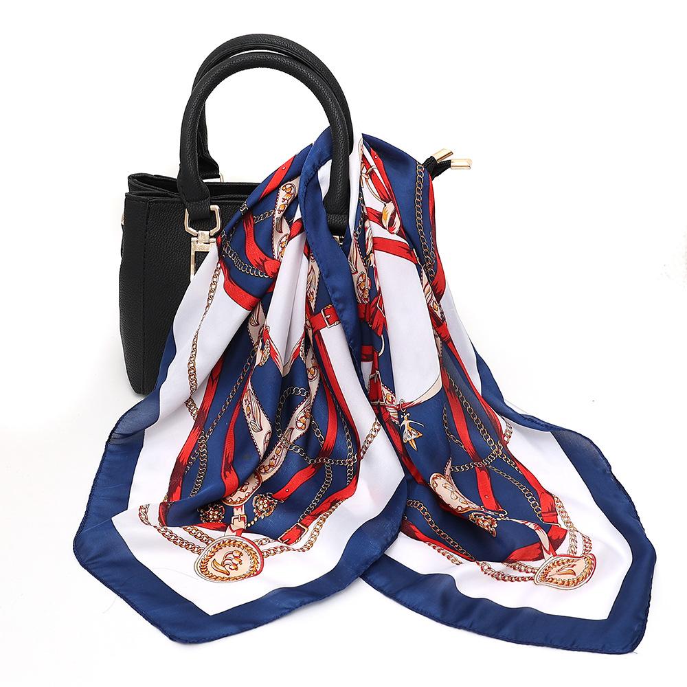 

Women s Silk Four Corner Scarf, Satin Printed Scarf, Headband, WOMEN S Hair Drape Shoulder Bag, WOMEN S Scarf, Headscarf, 70cm темно-синий