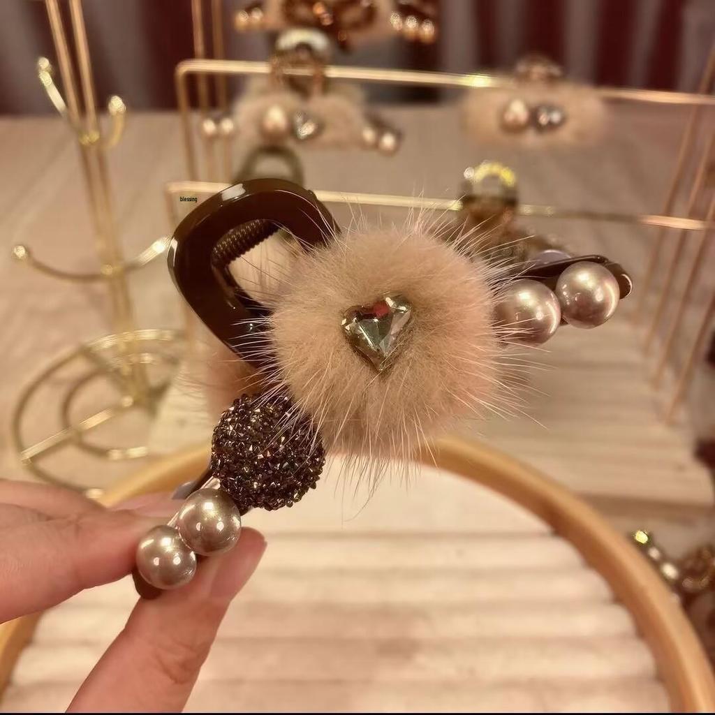2025 High-End Rhinestone Mink Hair Clip - Women's Large Shark Claw for Updo Hairstyles