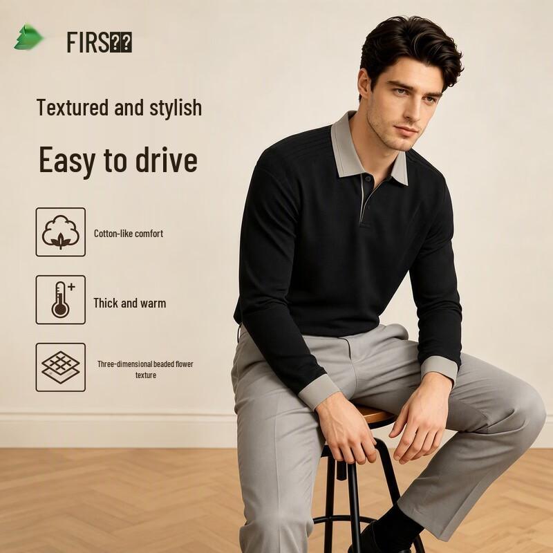 FIRS Men's Textured Long-Sleeve Polo Shirt