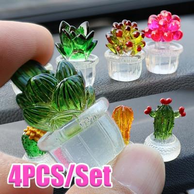 Mini Auto Kaktus Ornament Auto Center Konsole Sukkulente Anhänger Cartoon Kaktus Transparent Topf DIY Dekoration Zubehör