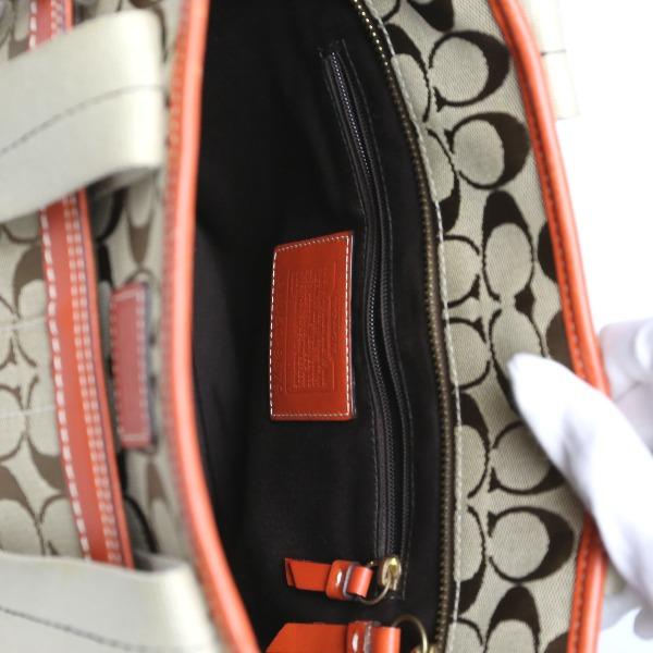 Coach Canvas Shoulder Tote Bag Leather Orange Women 8679 Used
