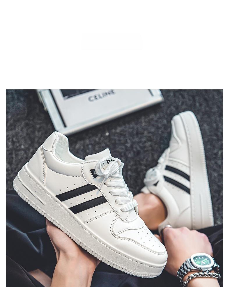 Men's Autumn Leather Breathable Casual Sneakers - Trendy All-Match White Shoes for Teenagers and Students
