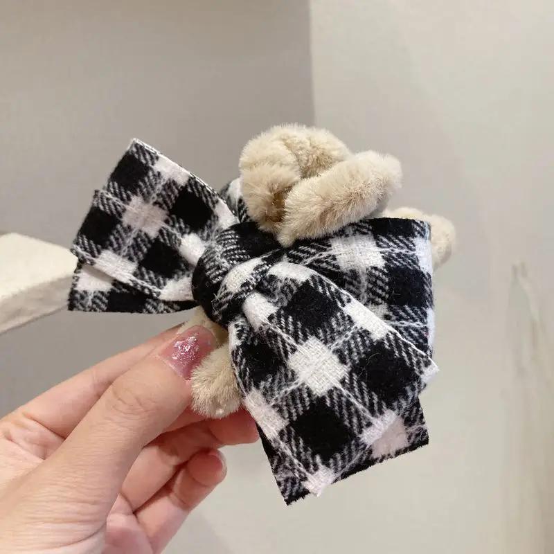 New Korean Style Hairy Hair Accessories with Bow Tie Autumn Hair Clip Women's Back of The Head Clips Big Hair Clips Shark Clips
