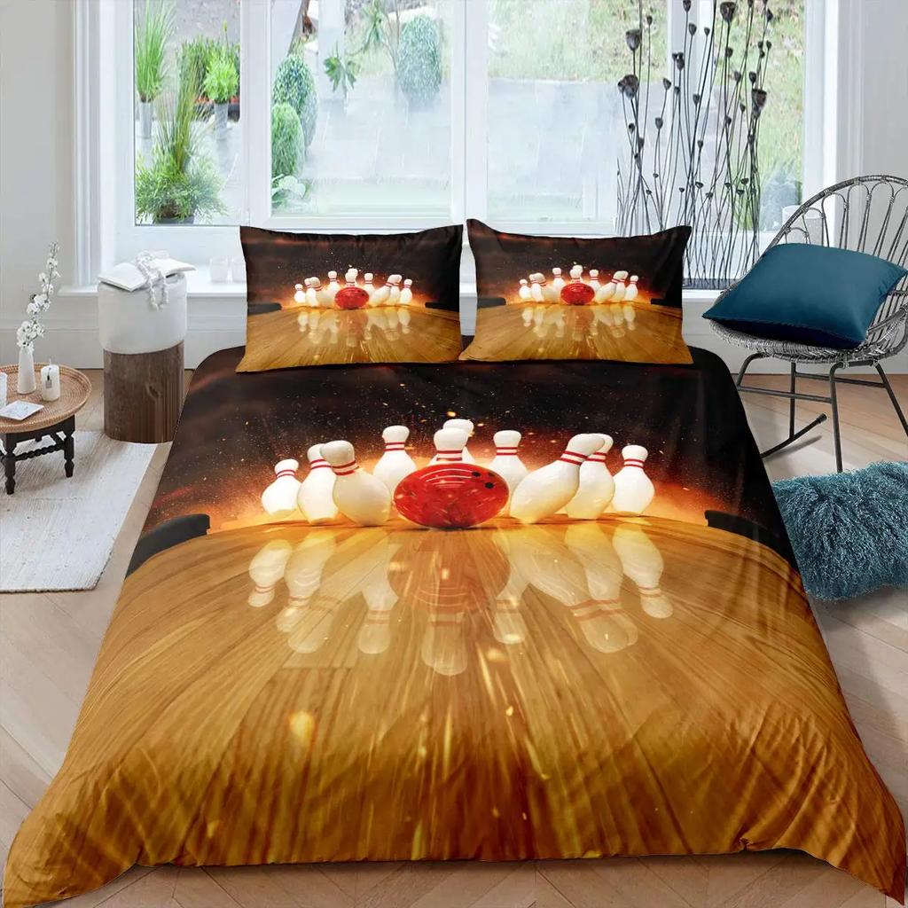 Men Bowling King Queen Duvet Cover Sports Competition Bedding Set Ball Games Starry Sky Comforter Cover Polyester Quilt Cover