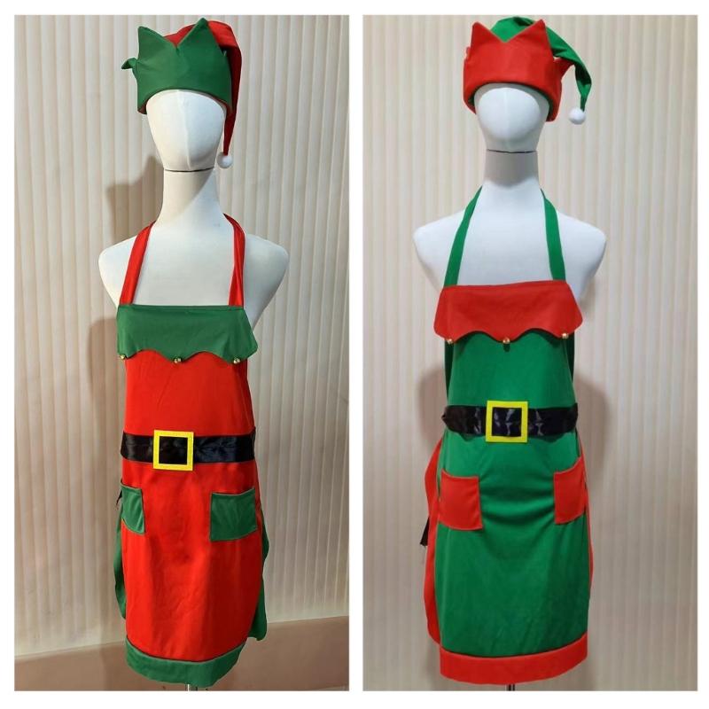 Elf Apron Cooking Aprons Kitchen Apron Christmas Apron and Hat Set Waitress Apron Christmas Elf Hat for Women Man