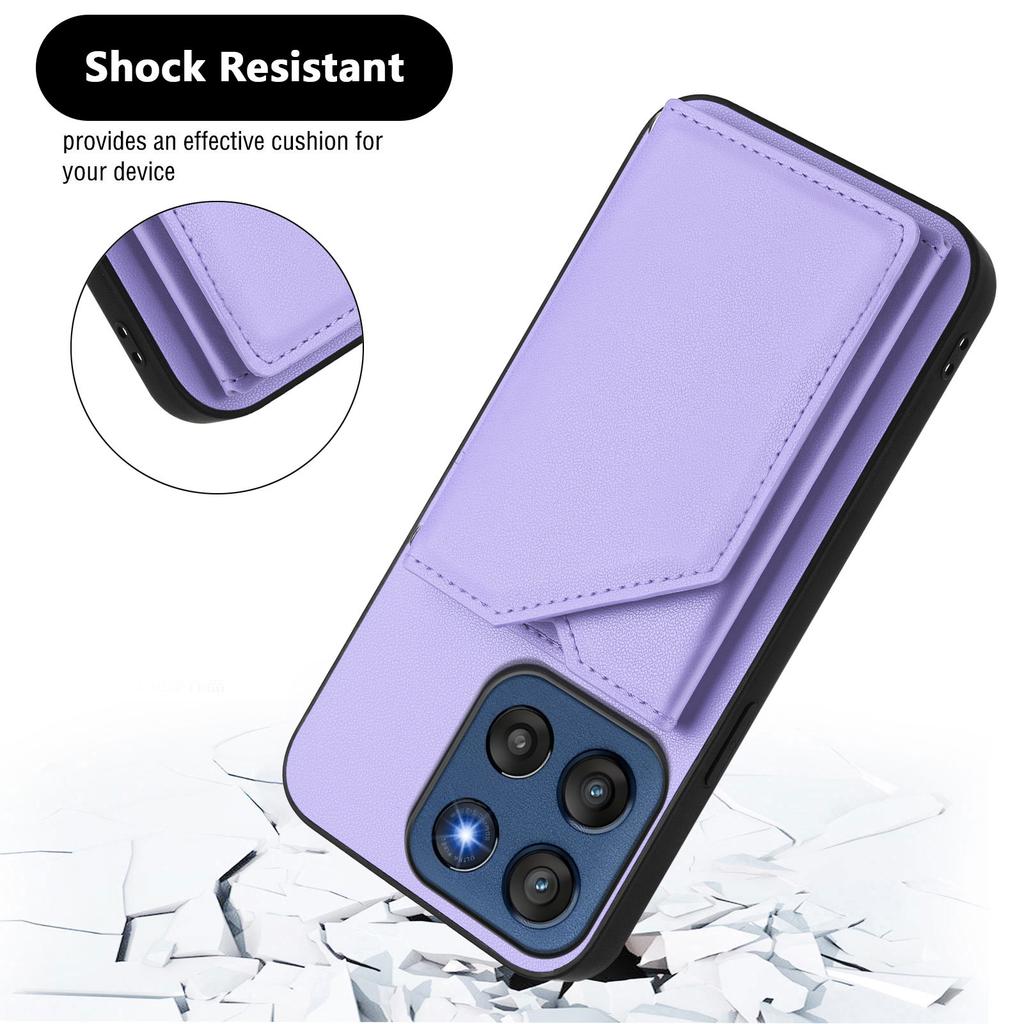 For Motorola Edge 60 Stylus 5G Case Card Holder Kickstand Skin-Touch Phone Cover with Wrist Strap
