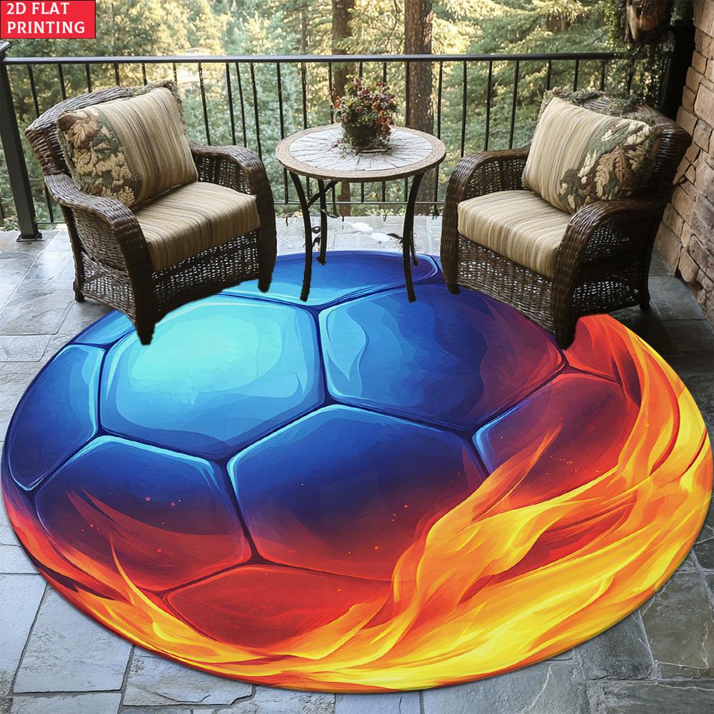 Gradient Color Soccer Ball Round Rug Flannel Soft Comfortable Living Room Bedroom Floor Mat Home Decoration Sports Theme