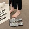 In the Summer of 2025, the New Square Head Solid Color Large Size Fashion Style Women's Cross One-word Thick-bottomed Cool Slippers