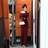 Christmas new robe red banquet toasting clothes high-end light luxury niche one-word shoulder knitted dress women