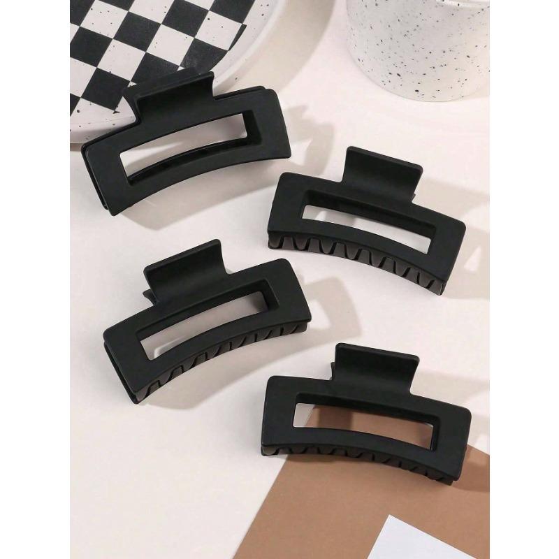1pc Women Rectangle Hair Clips, Solid Black Hollow Matte Hair Claws, Fashion Elegant Casual Hair Accessories