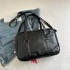 Large Capacity Women's Ribb Shoulder Bags PU Leather Daily Ladies Crossbody Bag Solid Color College Girls Laptop Tote Handbags