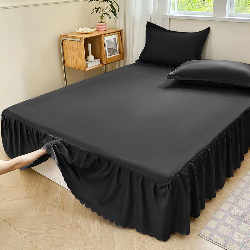 White Ruffled Bed Skirt Solid Color Dust Ruffle Cover with Elastic Cotton Washed Bedspread Non-Slip Mattress Protector Four Season Universal Bedding