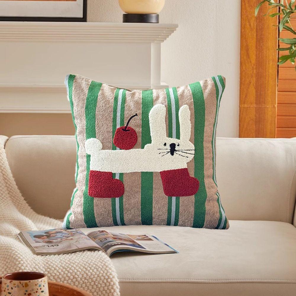 Washable Cartoon Pillow Cover Square Cushion Cover Modern Cream Style Pillow Cover Sofa