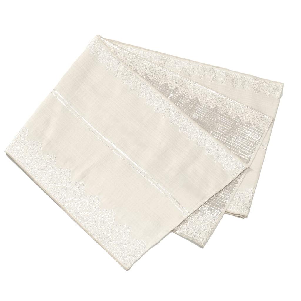 Funny Coco Kiryu Woven Lace Pattern Reversible Made In Adult Lace and Obi, Japan, Obi, (White Silver)