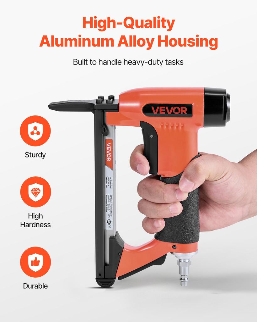 VEVOR Pneumatic Staple Gun, 21 Gauge Long-Nose Upholstery Stapler for 80 Series Fine Wire Staples 12.8mm Crown 6mm-16mm Length