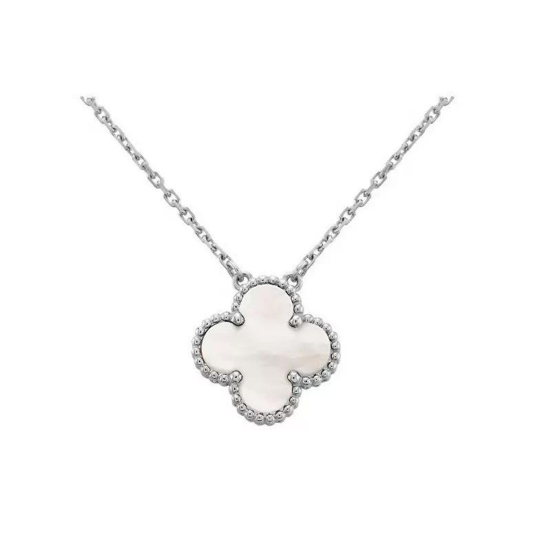 High-quality Four-leaf Clover Necklace 18K Natural Mother-of-pearl Rose Stone Light Luxury Necklace for Girlfriend