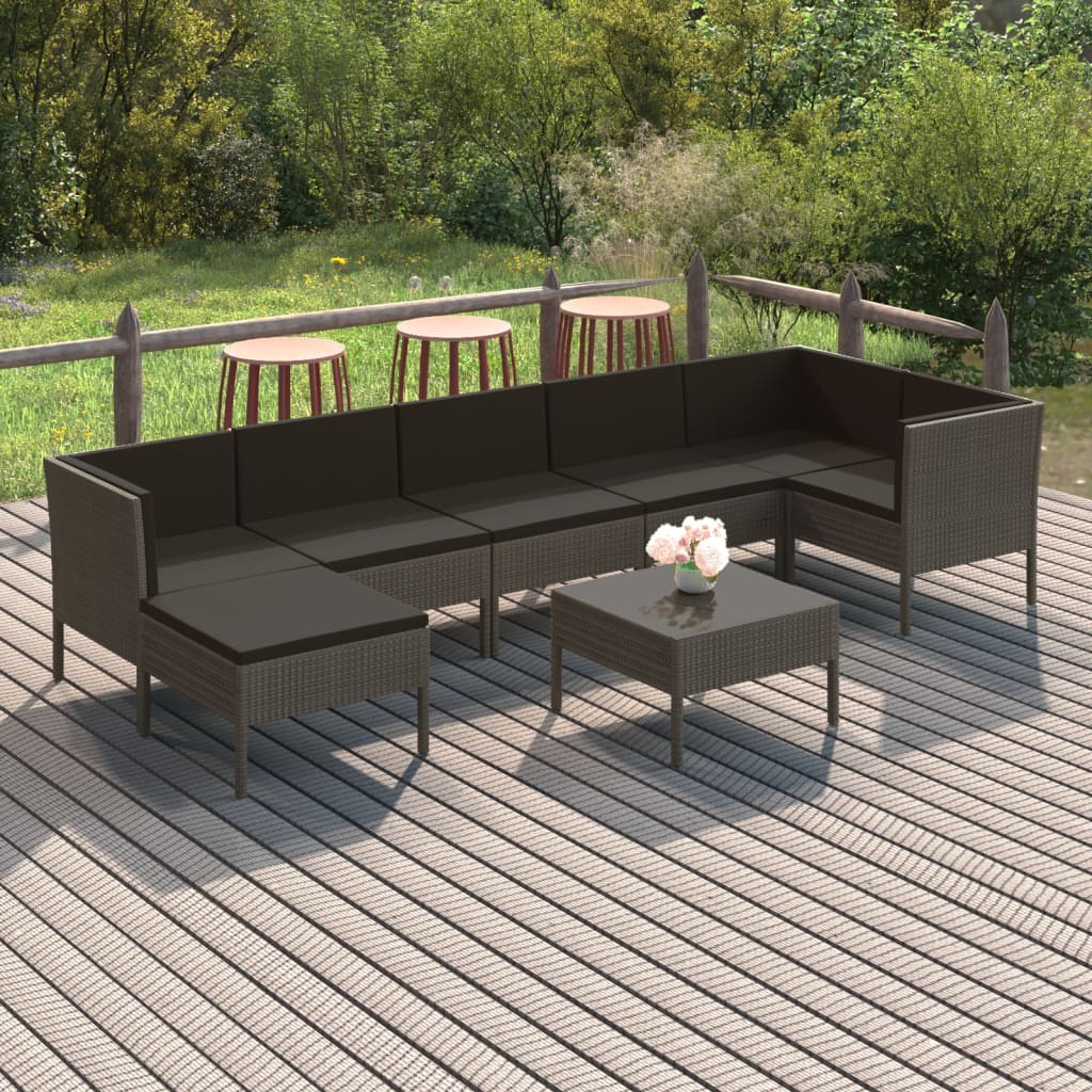 Vidaxl 8-Cz. Garden Lounge Set, Cushions, PE Rattan, Grey