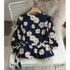 Damen Retro Französischer Print V-Ausschnitt Wickeloberteil - Verspielt und Neu