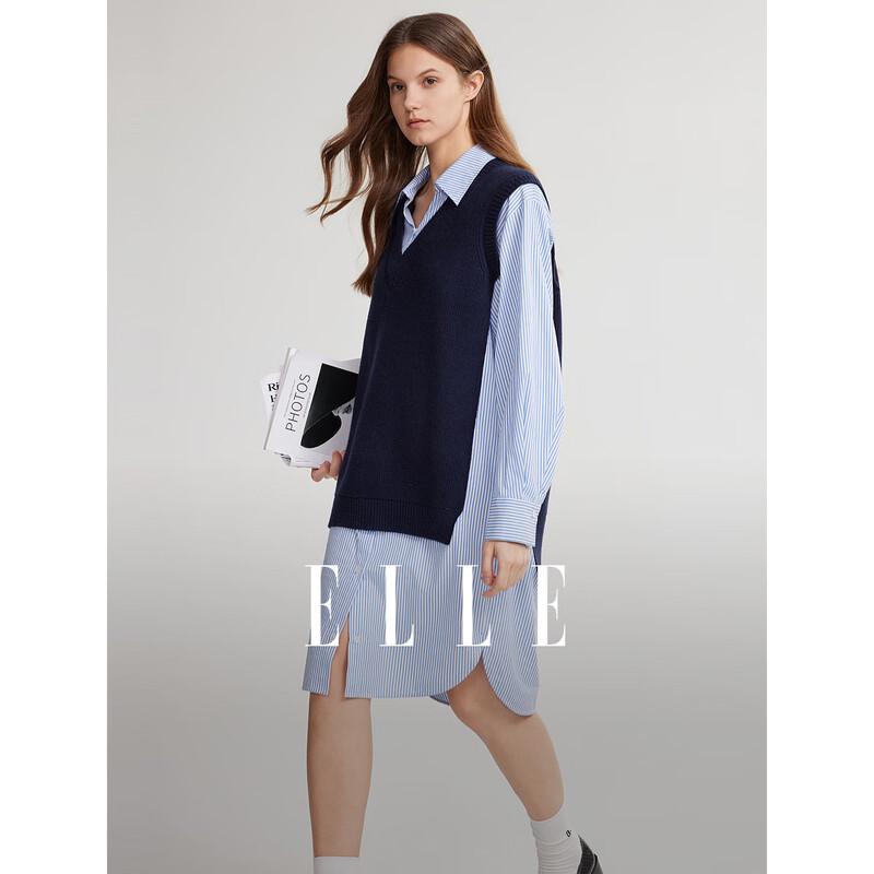 

Платье-рубашка в полоску ELLE Французский стиль, имитирующее двойку M