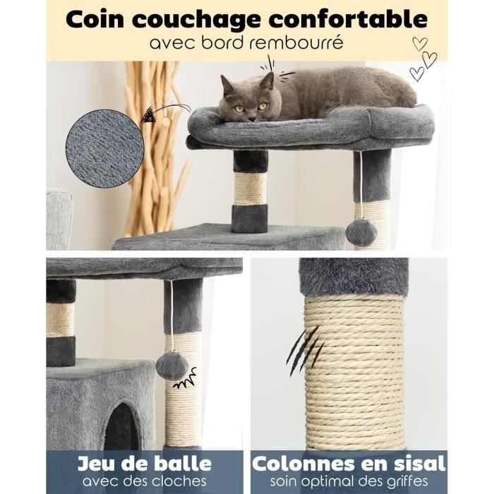 Arbre à chat - lionto - hauteur 80 cm - gris foncé - peluche douce - sisal