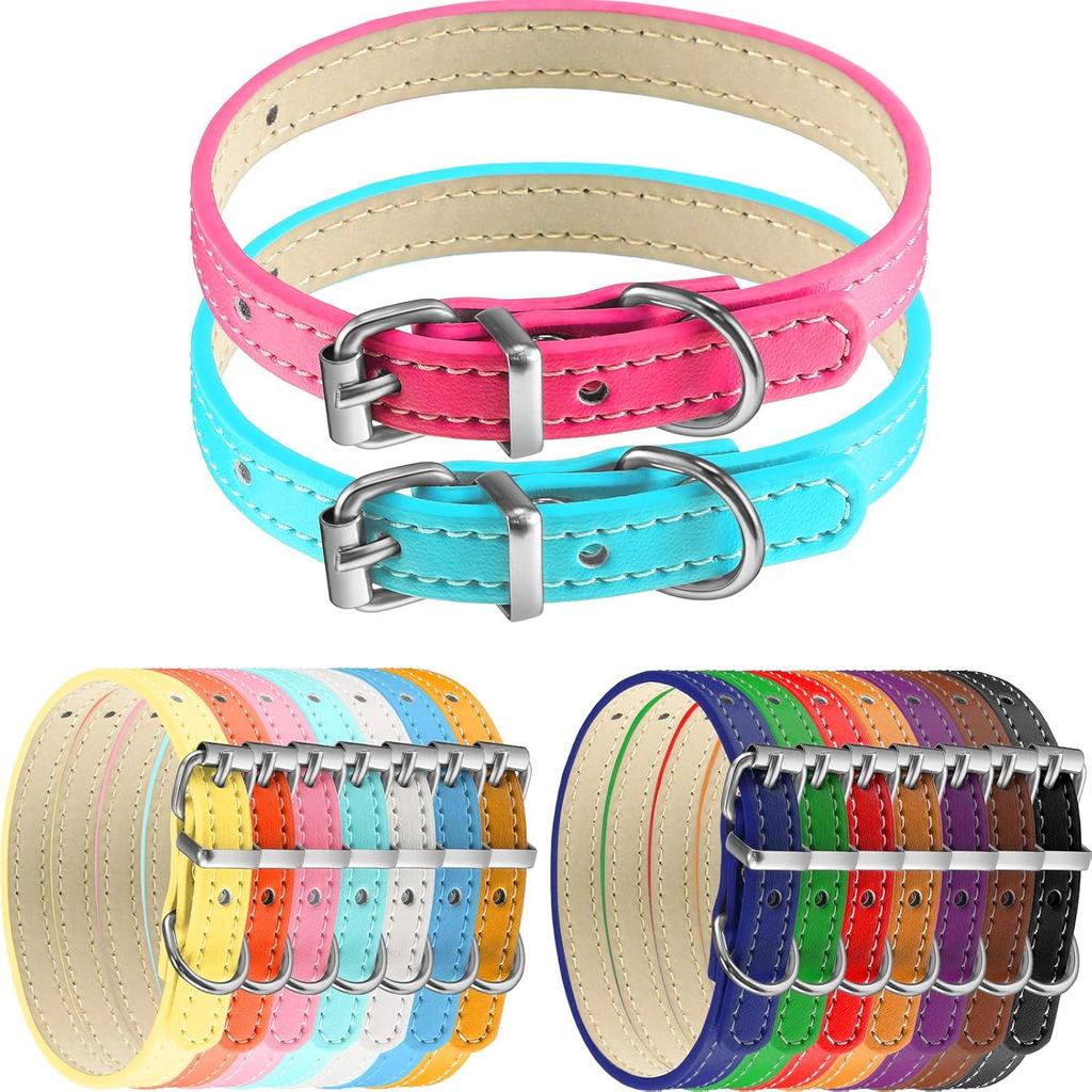 Weewooday 16 Pieces PU Puppy Cat Collar Leather Adjustable Kitten Big Cat Collar Small Pet Collars Colorful Safety Puppy Identification Collar for