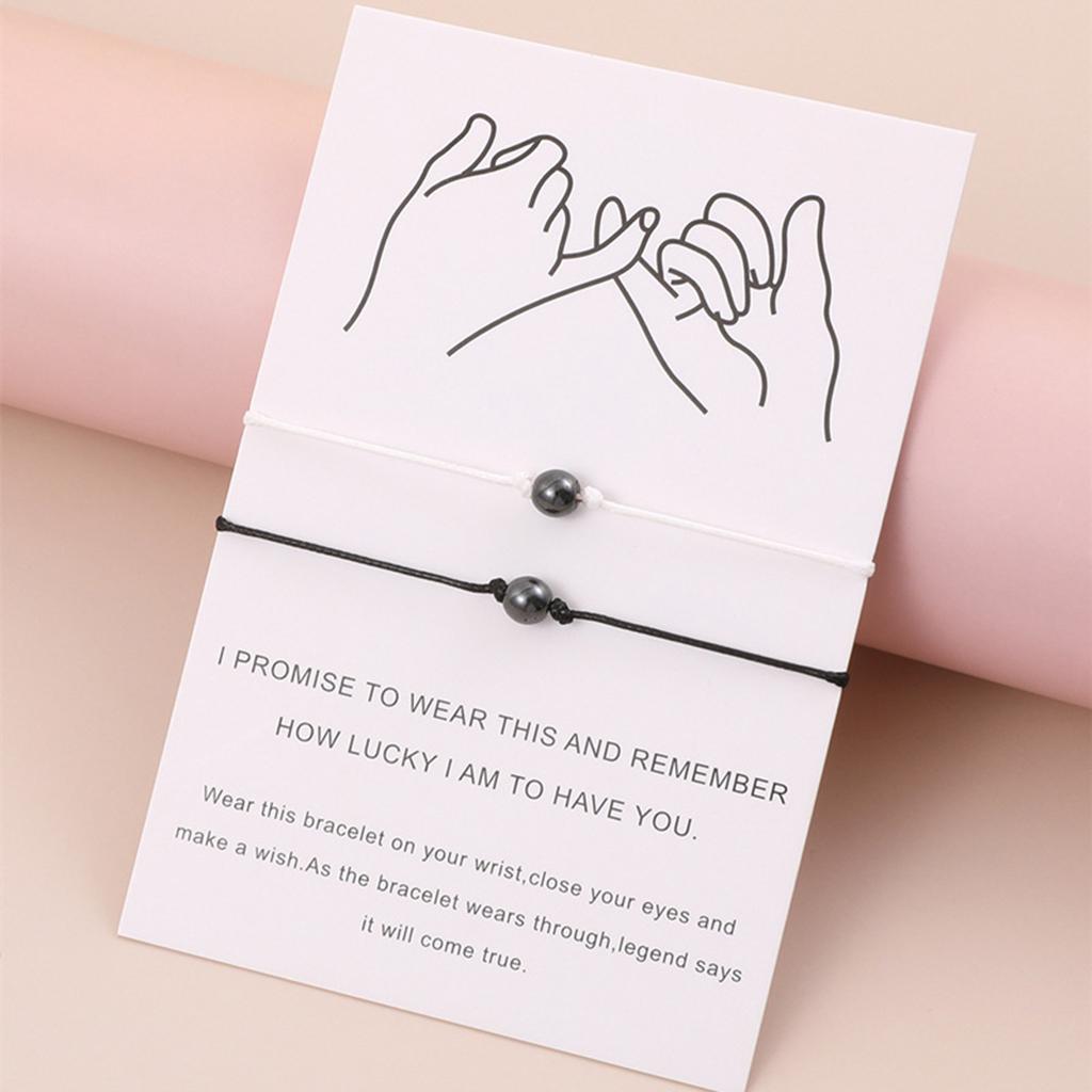 2 Pieces Magnetic Black Gallstone Bracelet European and American Creative Hand-woven Adjustable Card Couple Bracelet