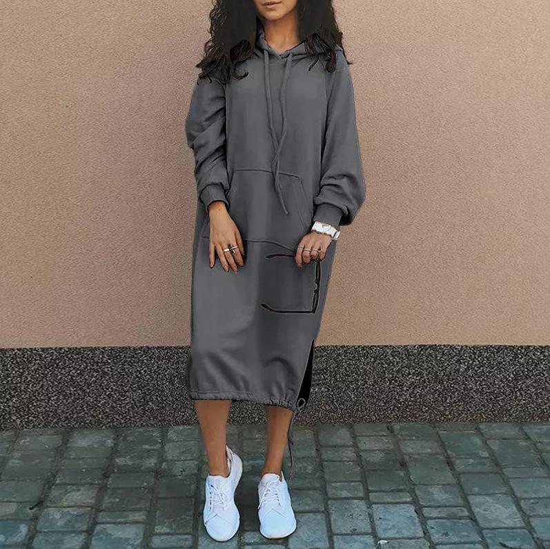 Big Size Autumn Winter Fashion Solid Sweatshirt Dress For Women O Neck Long Sleeve Casual Loose Femme Dresses New Office Ladies Dress