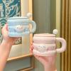 Söt tecknad kaninmugg med lock och sked för flickor hem keramisk kopp par kaffe mjölk kopp kontor
